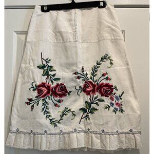 Anthropologie snak floral embroidery skirt size 12 Fiesta Boho linen cotton
